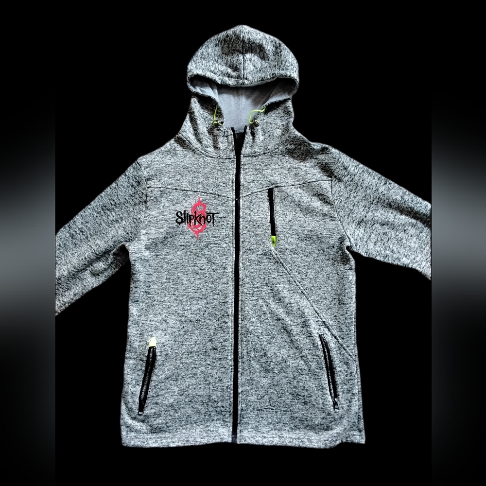 Grey Slipknot Zipup Womens Hoodie Size Medium With Green Accents And Zip Pockets